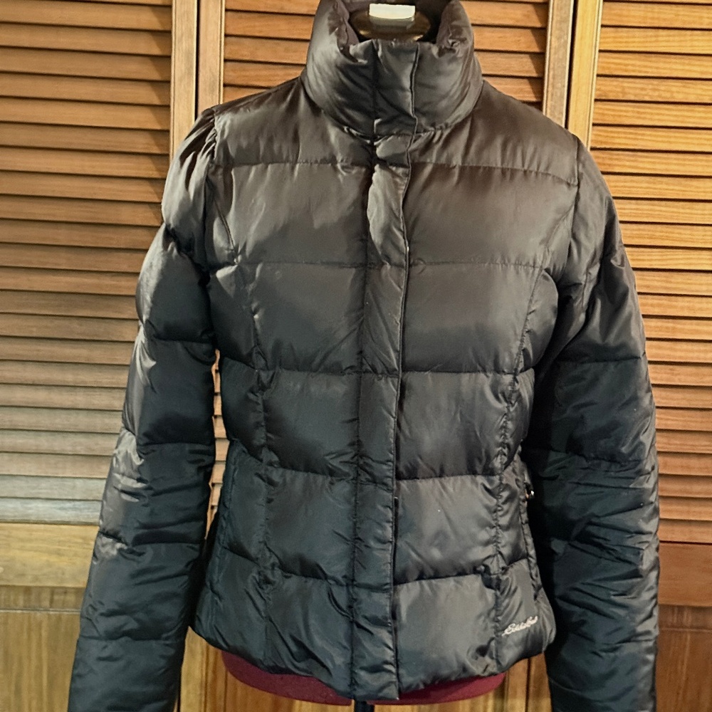 Eddie Bauer Jacket Women's Black Puffer Goose Down Fill Zip Pockets M